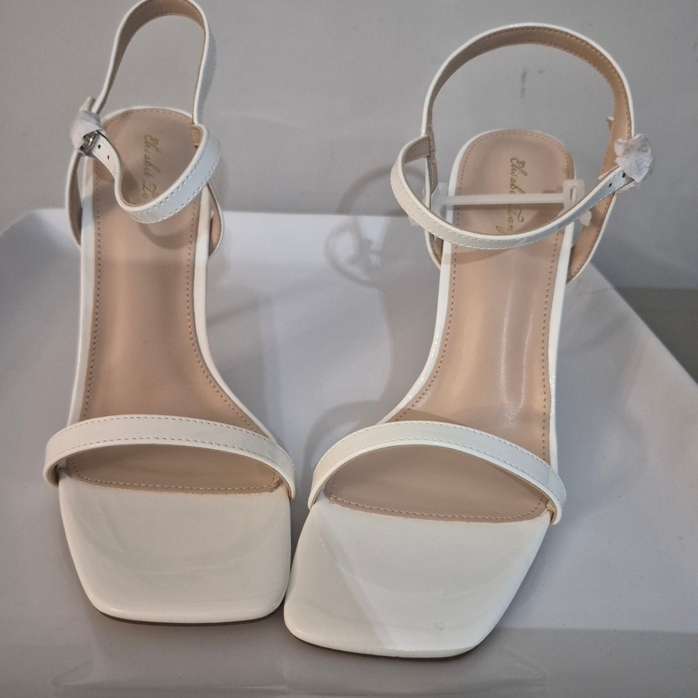 White Patent Strappy Stiletto Heels Ankle Strap Open Toe Sandals Women Size 9.5